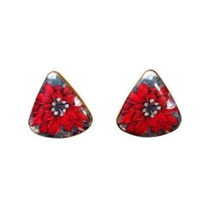 Poinsettia Earrings Clip-On Christmas Holiday